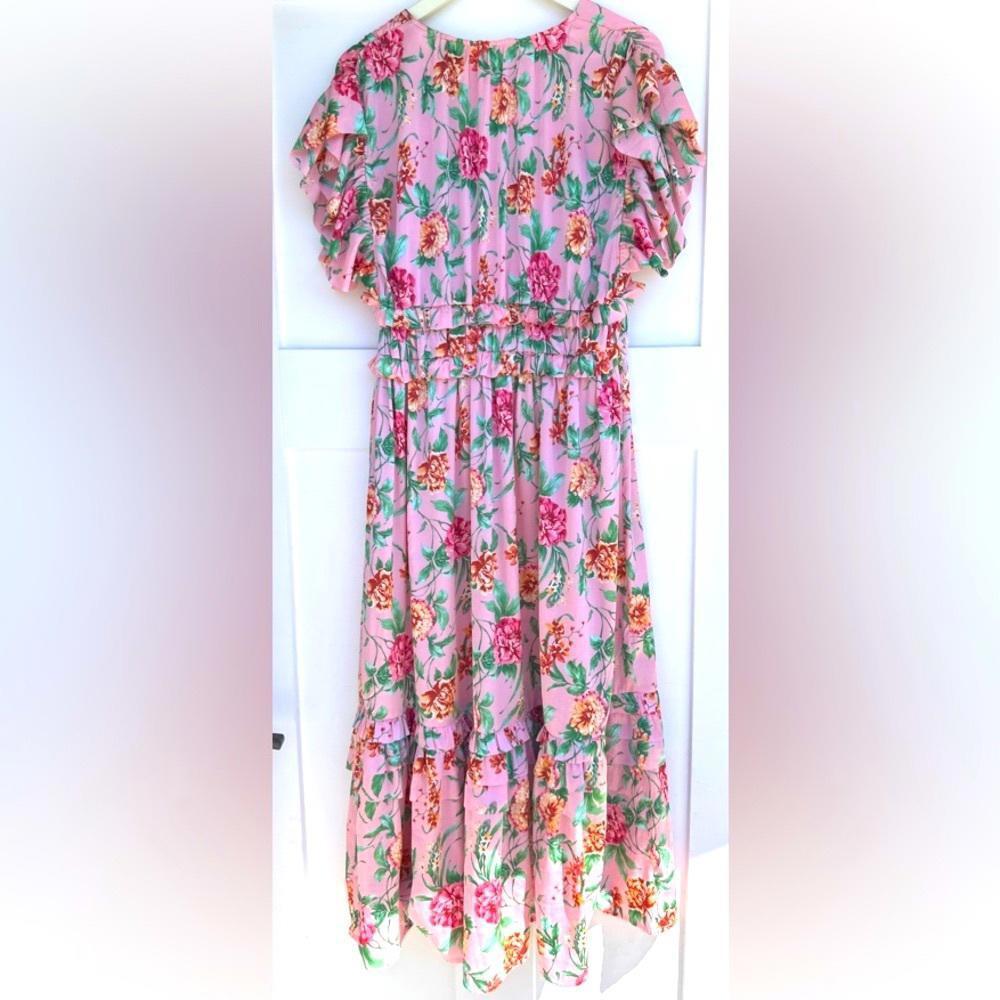eesome Women's Out to Tea Midi Dress Pink Floral V Neck Size Large - Picture 2 of 9
